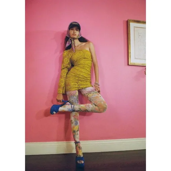 For Love And Lemons NWT Tiana one shoulder yellow lace mini dress - Picture 5 of 16